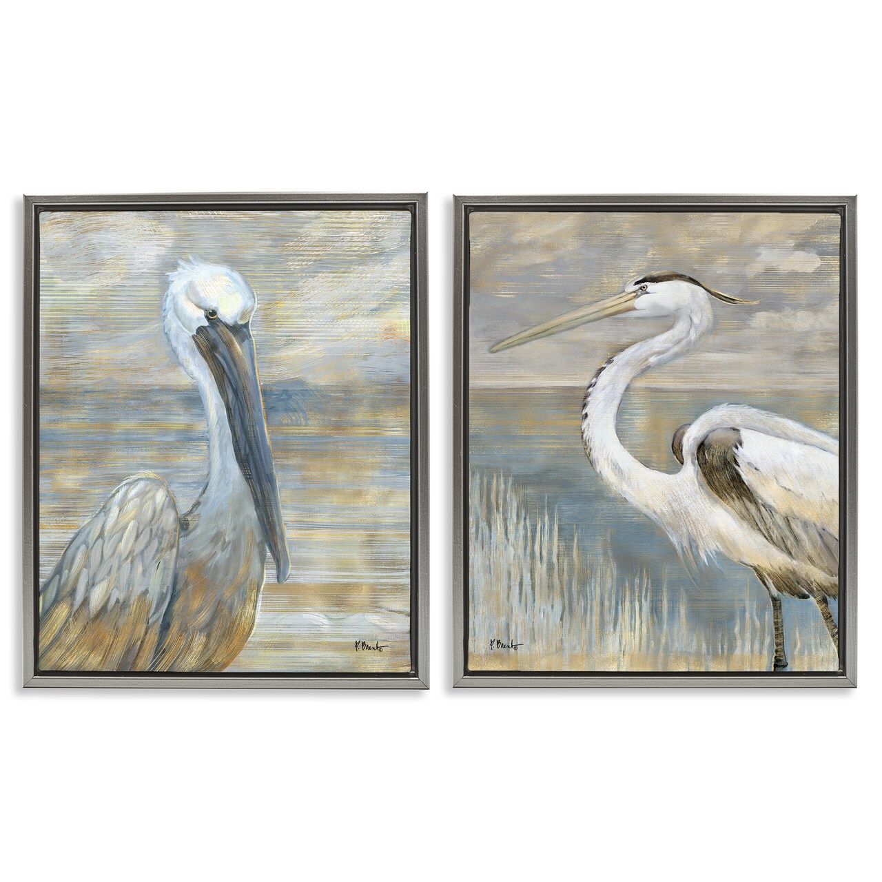 Stupell Industries Sea Birds Abstract Beach Framed Floater Canvas Wall Art